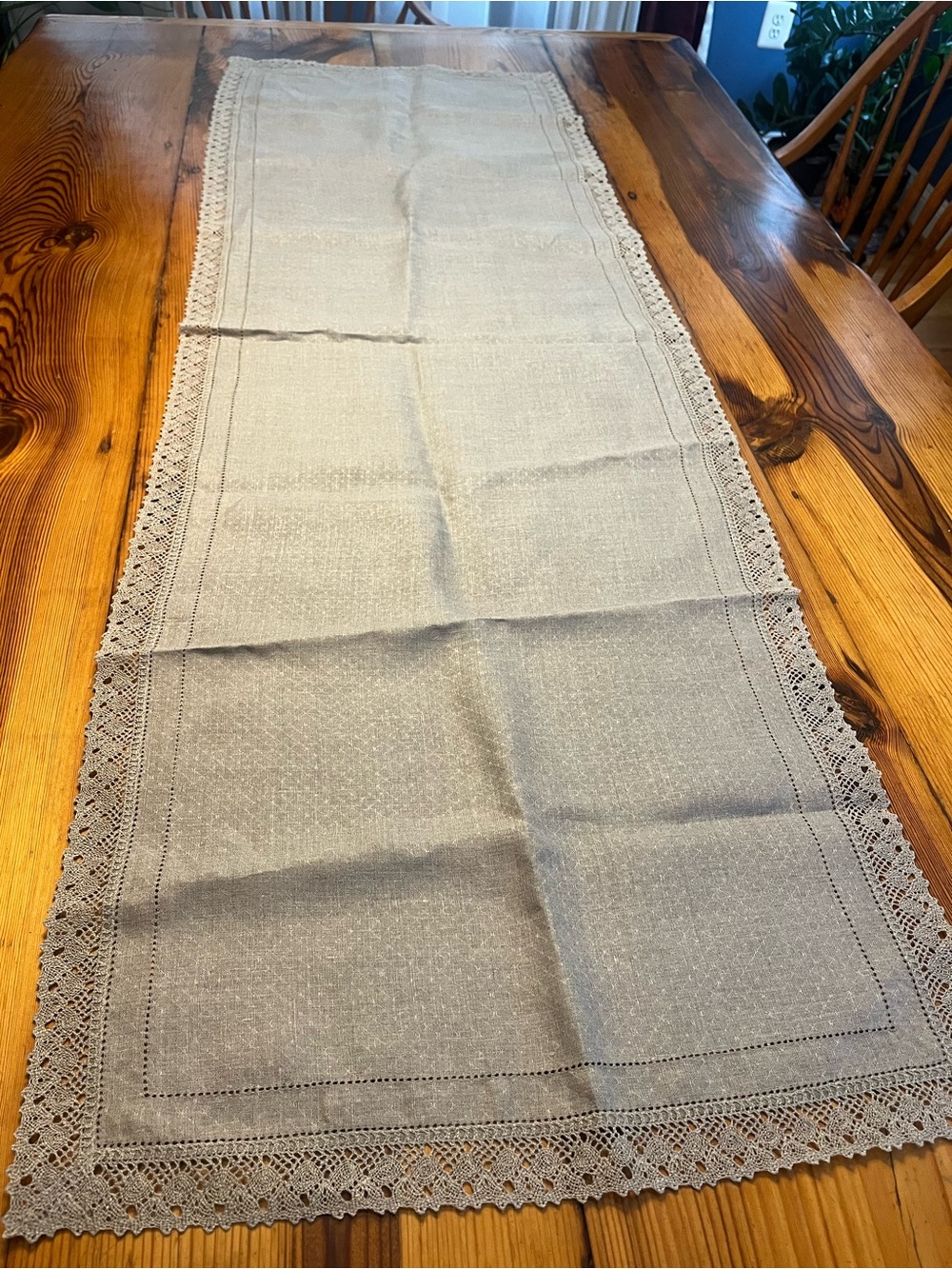 Lithuanian 100 percent Crochet Edge Table Runner — Cream New with tag.